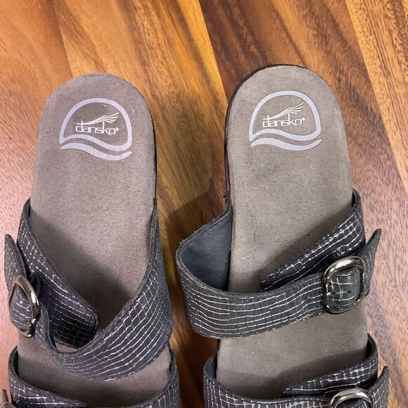 Dansko Women's EU 40 US 10 Leather Snake Print Wedge Open Toe Sandals Grey Black - Picture 9 of 12